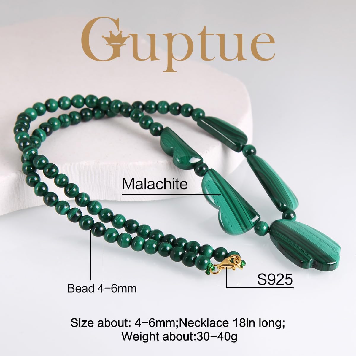 Natural malachite gemstone necklace S925 Natural malachite leaf necklace - Image 3