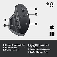 Vista 11 de Logitech MX Master 2S - Mouse inalámbrico Bluetooth Edition, multisuperficie, desplazamiento hiperrápido, ergonómico, recargable, conecta hasta 3