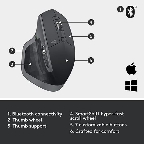 Miniatura 11 de Logitech MX Master 2S - Mouse inalámbrico Bluetooth Edition - Uso en cualquier superficie, desplazamiento hiperrápido, ergonómico, recargable,