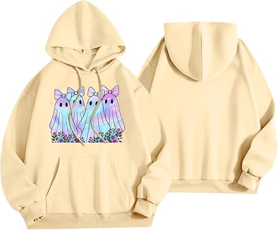 Halloween Hoodies for Women 2025 Fall Fashion Long Sleeve Cute Ghost Graphic Lightweight Hoodie with Pockets