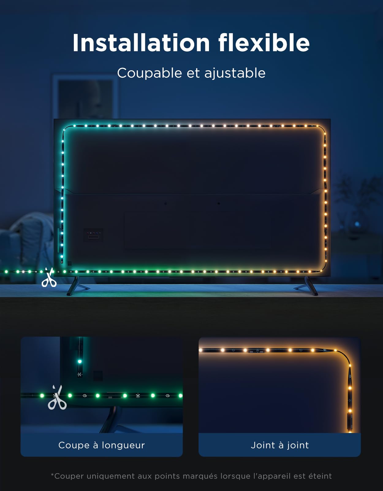 Govee Podświetlenie LED TV 2 Przycinalne do telewizorów 32-70 cali, paski RGBWIC 4,4m. Ponad 210 scen, kompatybilne z Matter, synchronizacja muzyki, sterowanie aplikacją, Alexa. Łatwa instalacja DIY