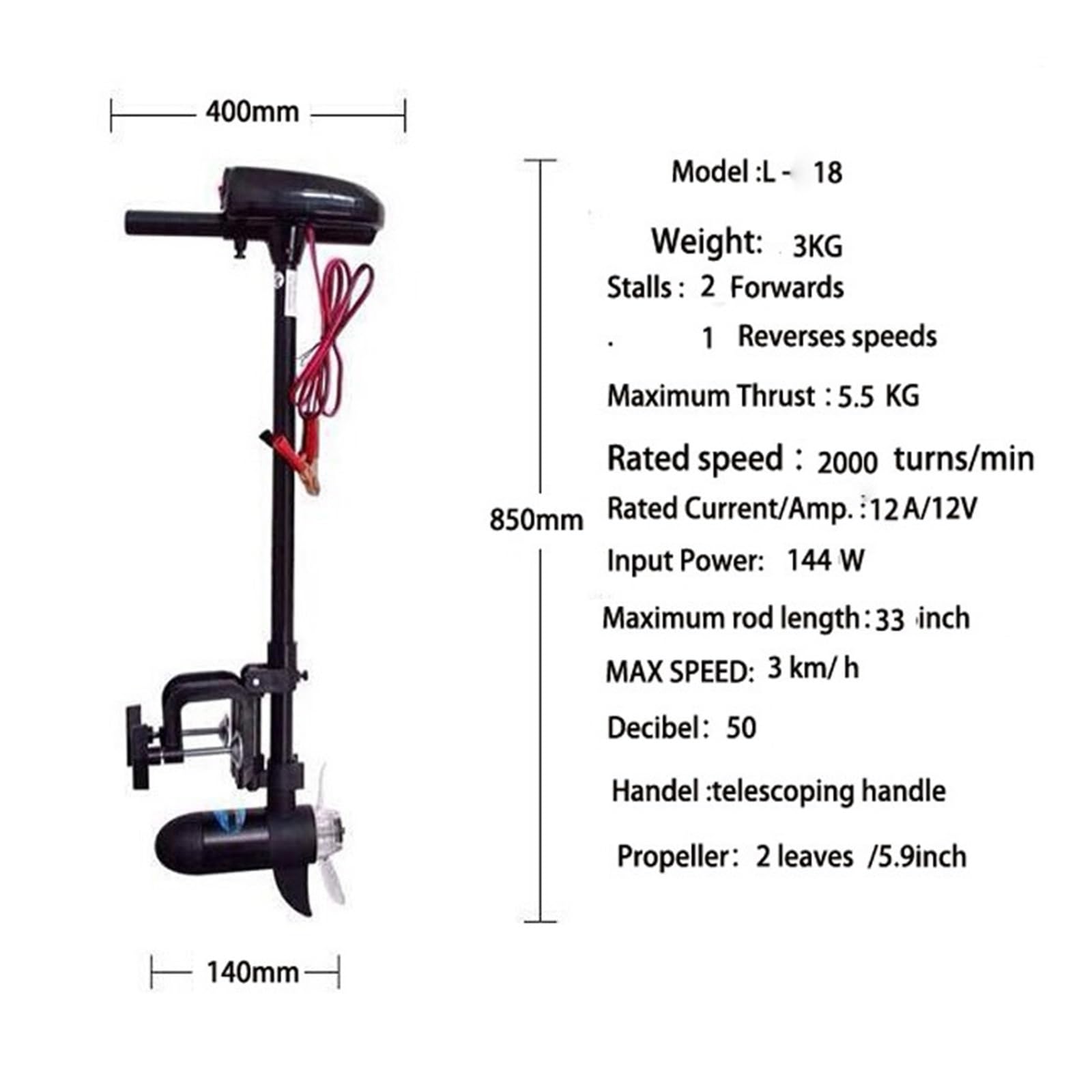 Motor Eléctrico Fuera De Borda For Pesca Con Cebo Cuchara, 12V, 18 Libras, For Barco Inflable, Propulsor Goma Rendimiento Potente