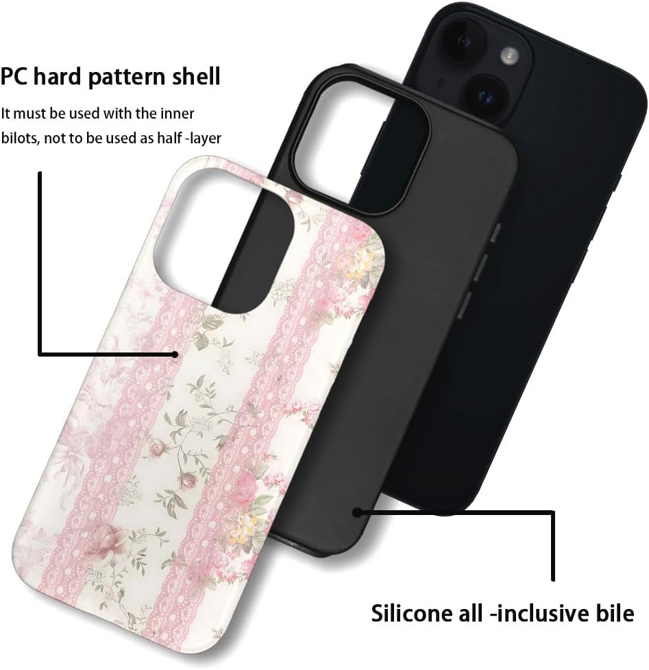 Case for iPhone 14,Fits Frosted Case Design for Girl Women,Floral with Lace Vintage image 3
