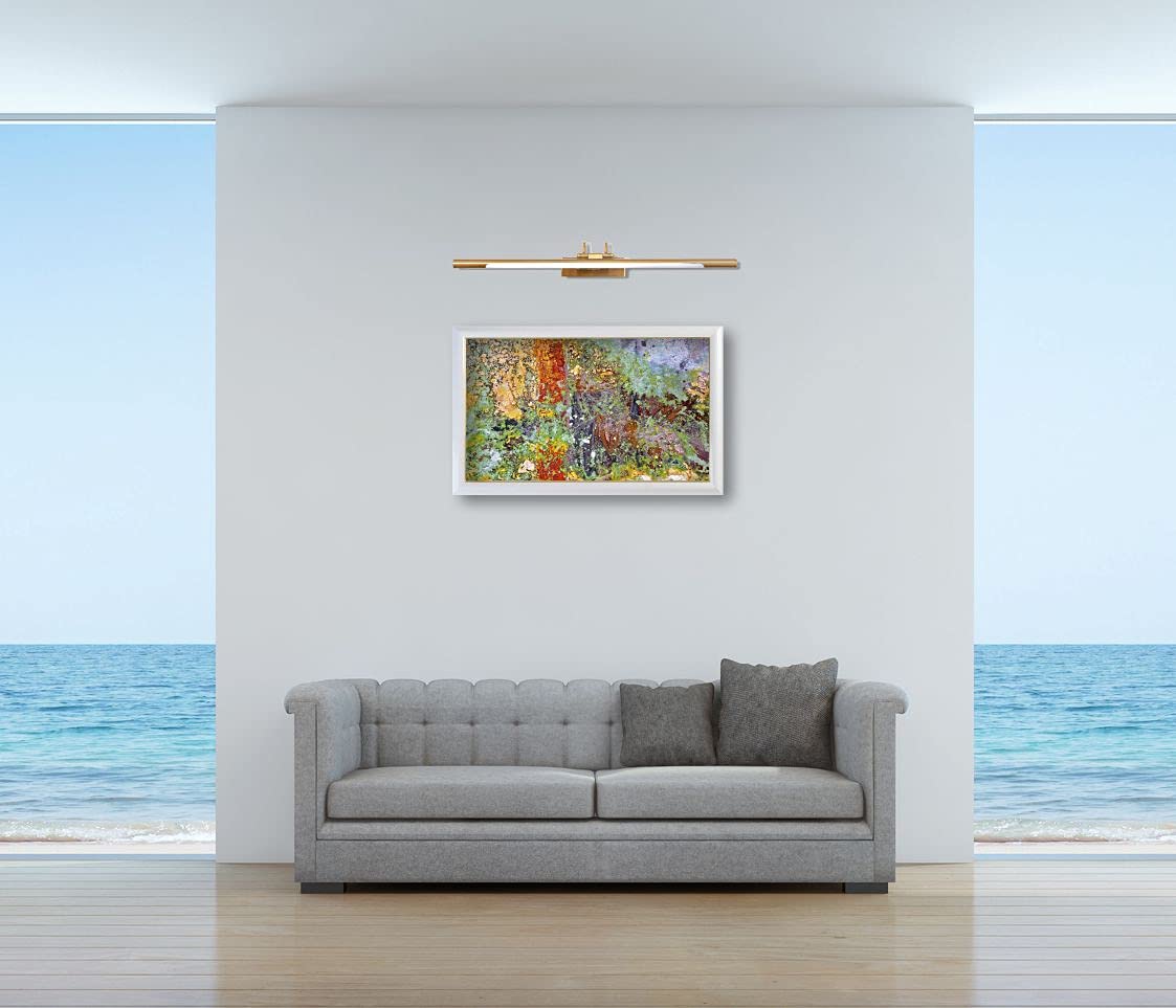Aplique LED de pared para iluminar cuadros, espejos, murales, etc, led 15W estilo tradicional y elegante,tono de luz cálida 3000K, Laton envejecido, totalmente articulado y giratorio. 65cm