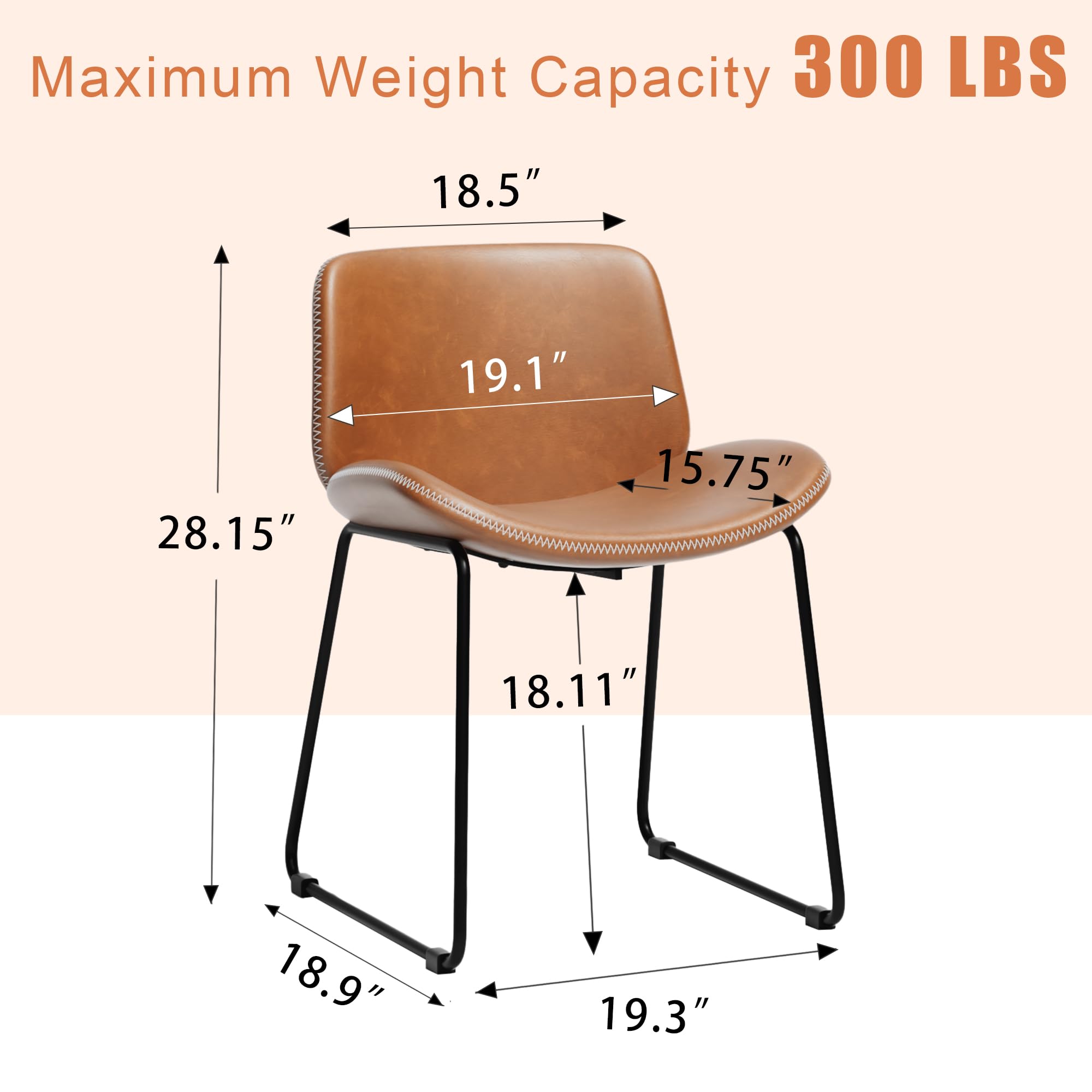 *SIMILAR PRODUCT* ACKEMO Faux Leather Dining Chairs Set of 2,18 Inch Kitchen Dining Room Chairs with Backrest and Metal Leg,Mid Century Modern Armless Chair,Upholstered Seat(Brown)