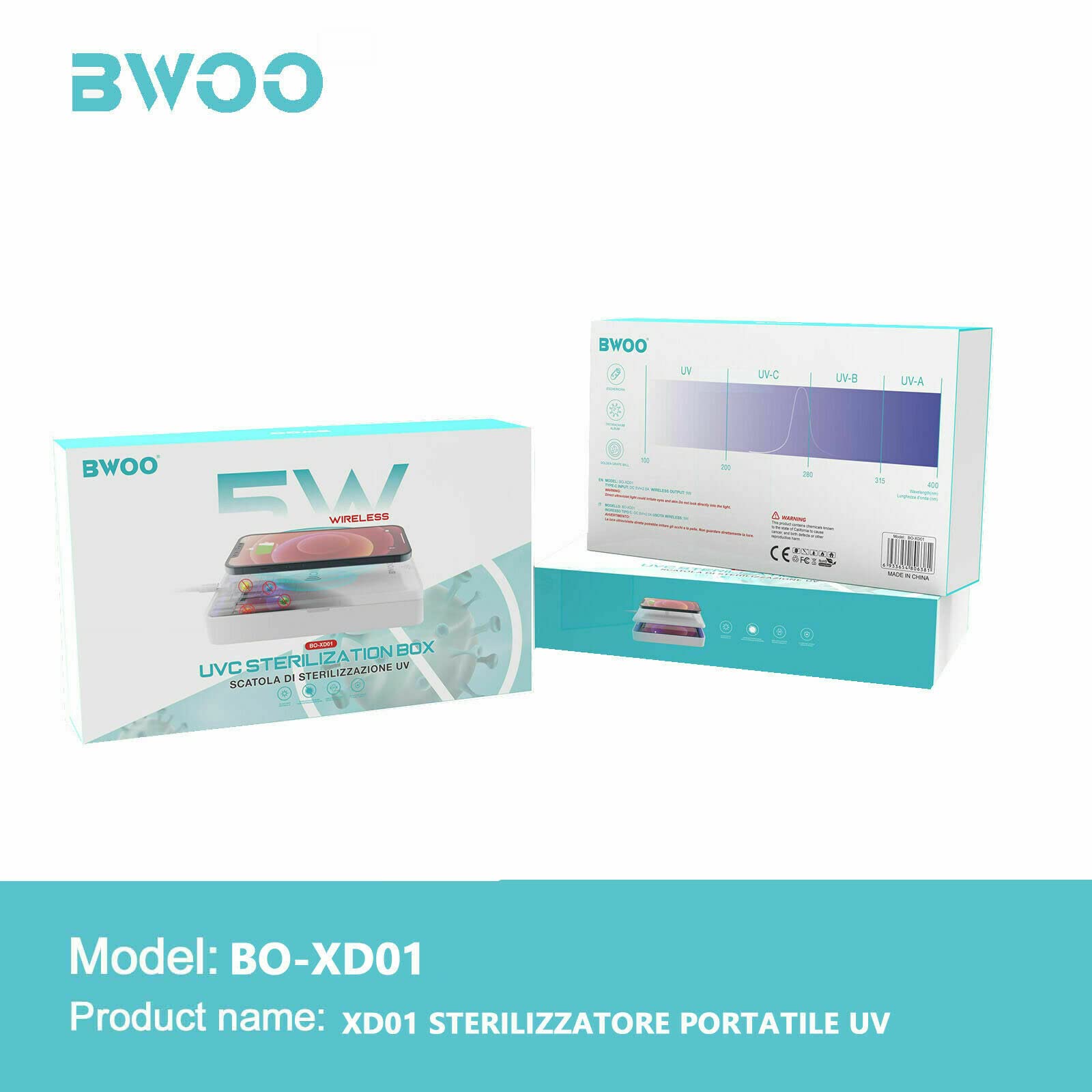 bwoo Sterilizzatore UV per Smartphone Antibatterico Portatile Ricarica Wireless XD-01