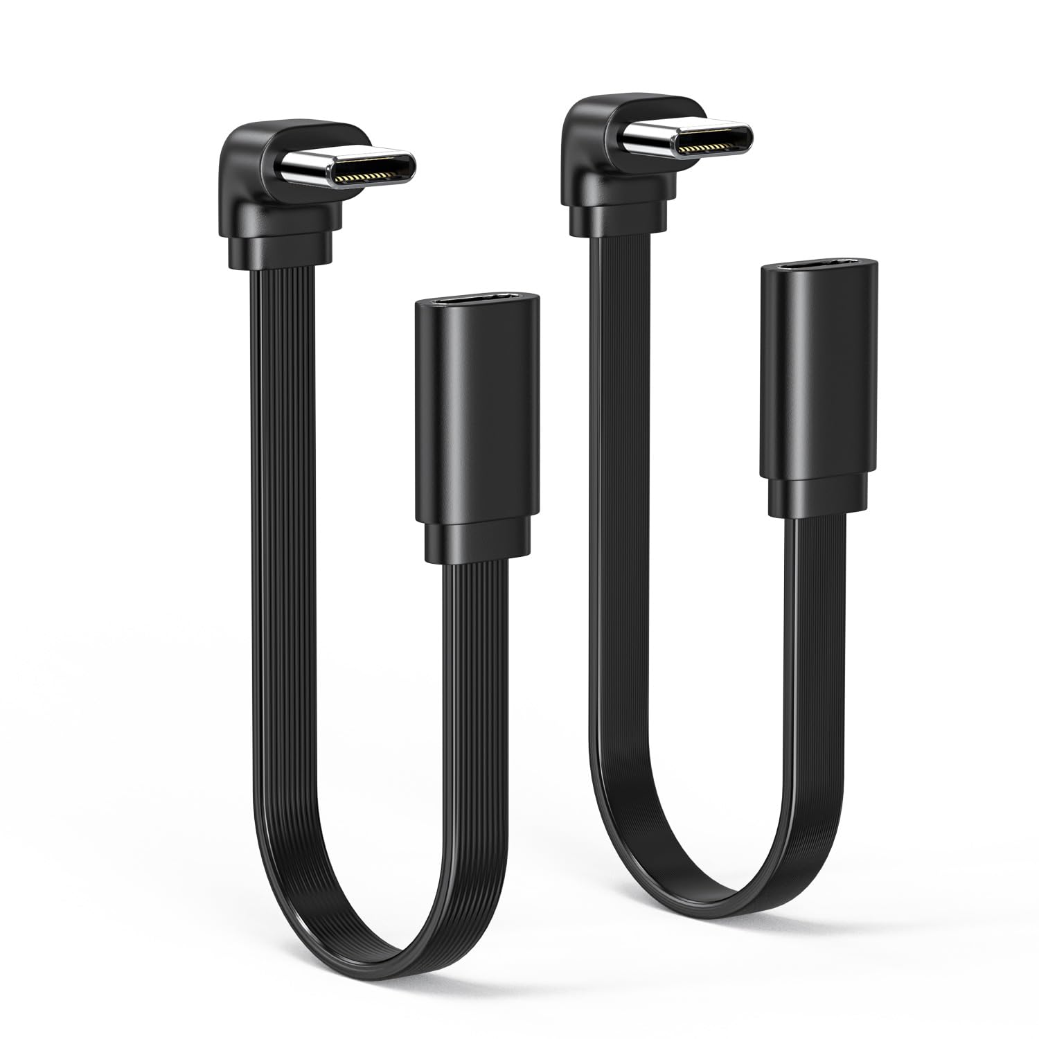 JUXINICE 90 Degree Soft USB-C Extension Cable Flat 4inch 2Pack.USB2.0 C Male to Female Adapter, Rightangle USB C to C Cable. Only Compatible with Power of 65W or Less,Not Support Video and OTG