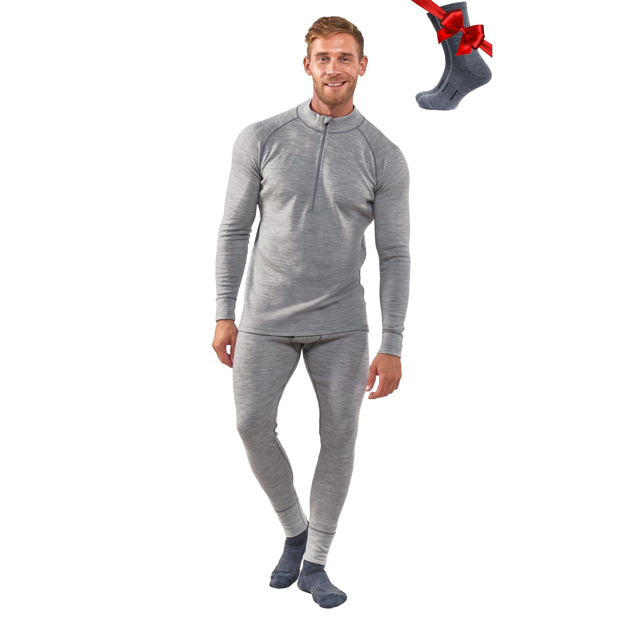 Merino.tech Intimo Termico Uomo Lana Merinos - Completo Termico Uomo Maglia e Pantaloni con Calzini Leggero, Medio, Pesante