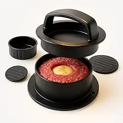 Forma para Hambúrguer Recheado 3 em 1 Premium - Hamburguer Gourmet Caseiro, Fácil Uso, Churrasco & Lanches