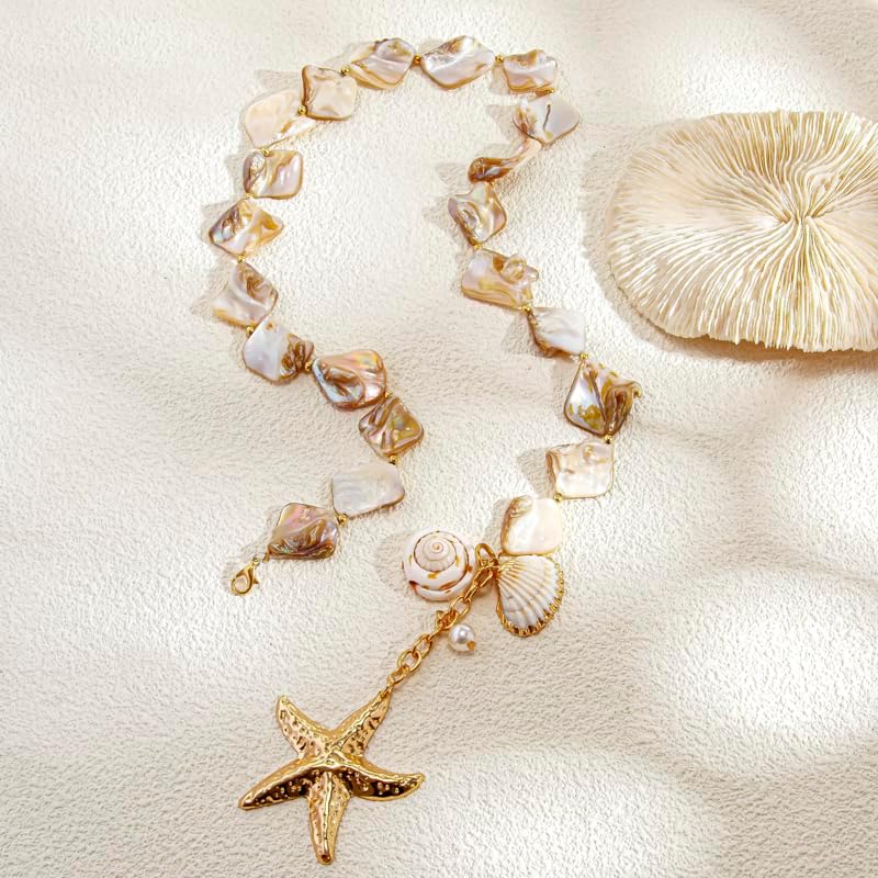 Starfish Shell Necklaces for Women Trendy Summer Boho Seashell Pendant Beach Necklace Gold Charm Choke Necklace Dainty Statement Necklace Fashion Surfer Jewelry Gift - Image 6