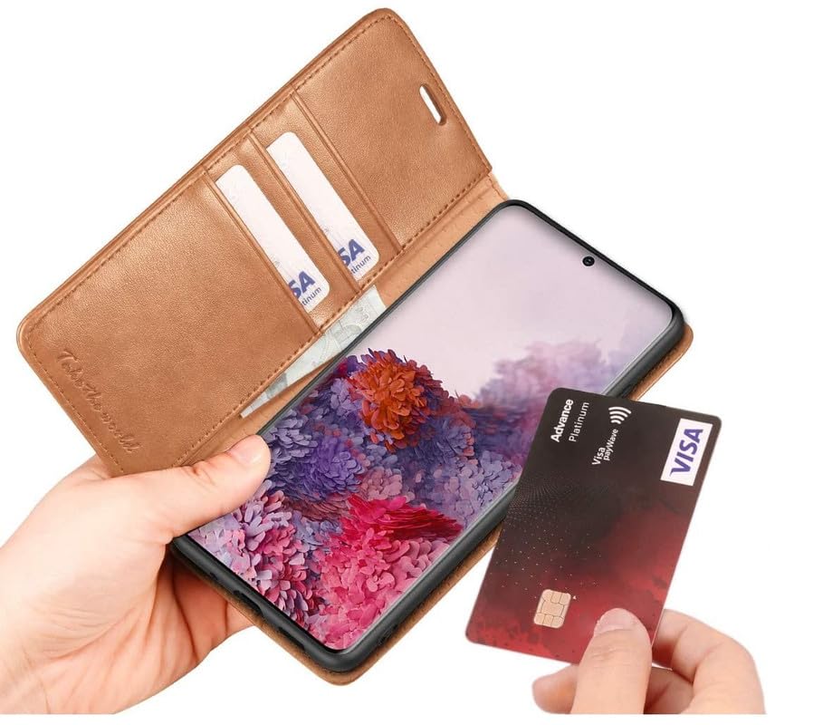 Image of ClickCase Dual Tone Vintage Series for Motorola Moto G05 Leather Wallet Flip Case Kick Stand Magnetic Closure Flip Cover for Motorola Moto G05 (Tan Brown)