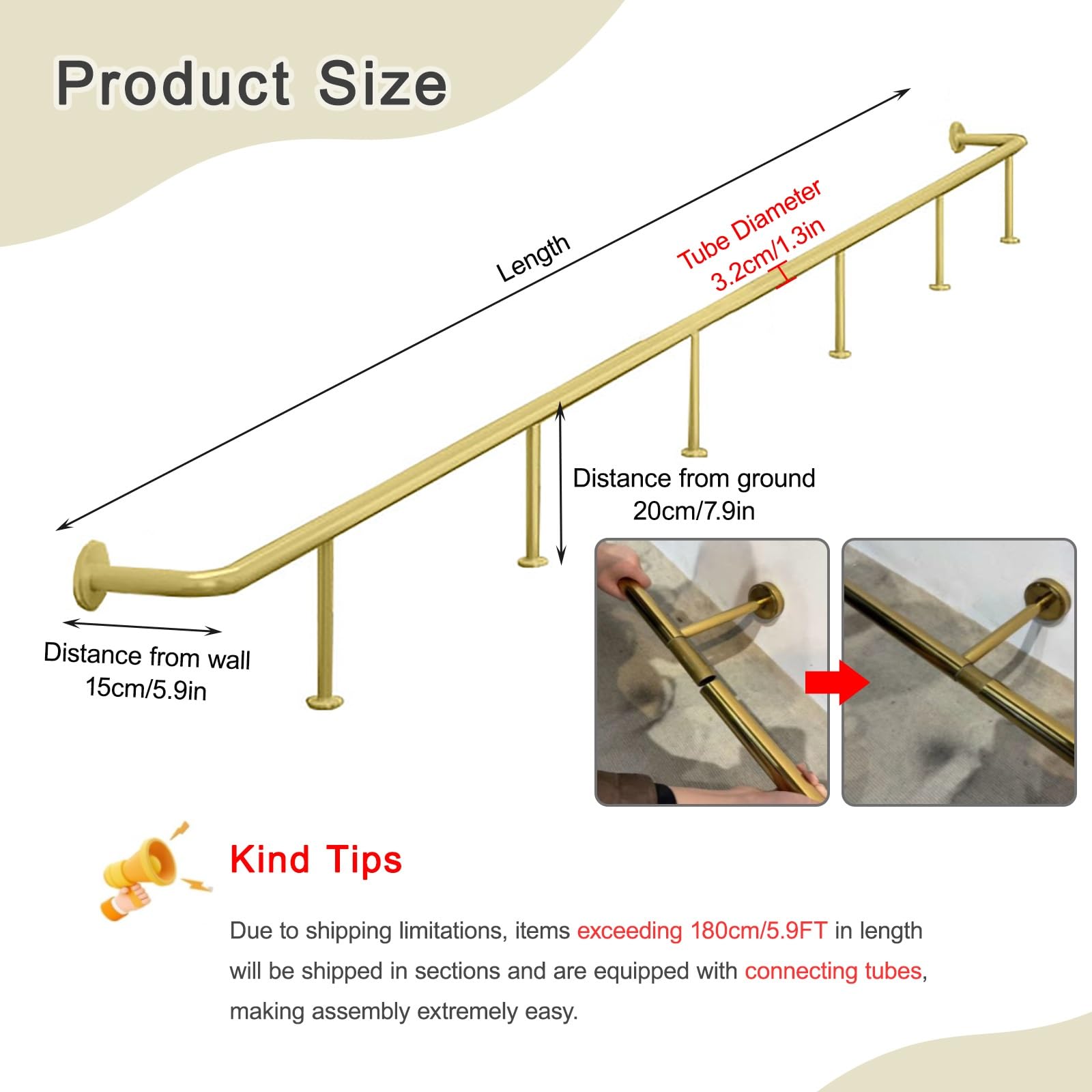 Kit de barres en acier inoxydable avec supports et installation pour restaurants, pubs, bars, salles de bains et 2 m