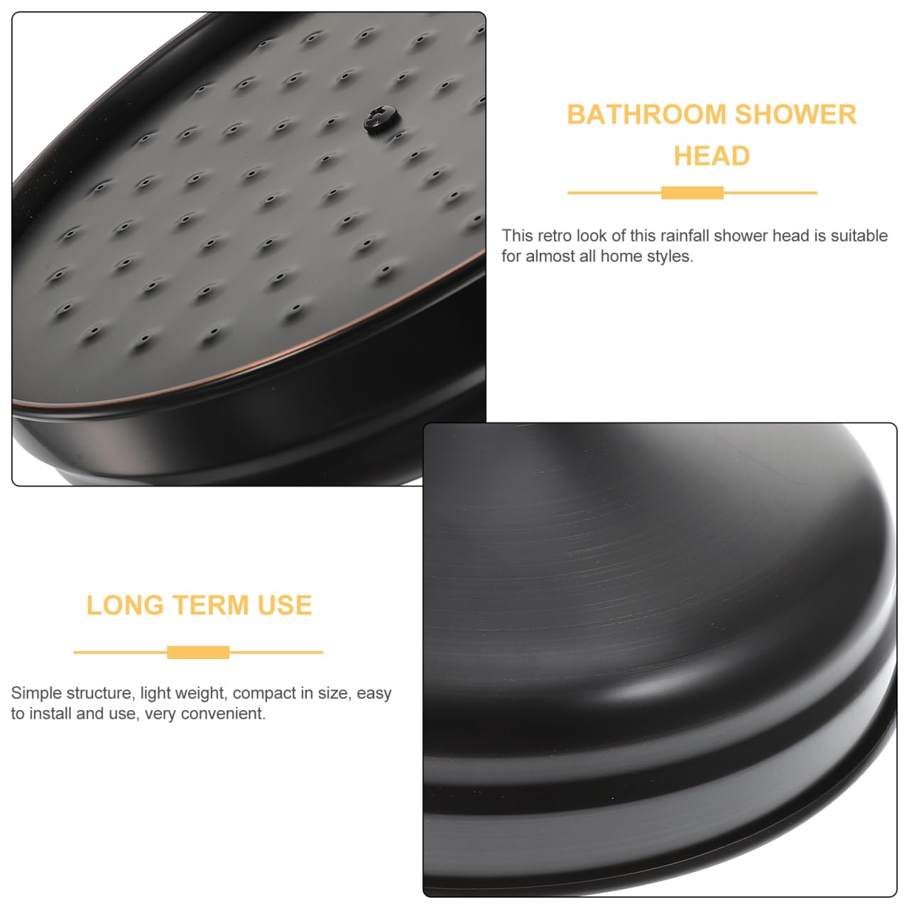 NUOBESTY Cabezal De Ducha De Lluvia Retro Rociador Cobre Negro Alcachofa De La Ducha Fija Cabezal De BañO Para BañO Efecto Cascada 7.87X7.87X4.33In