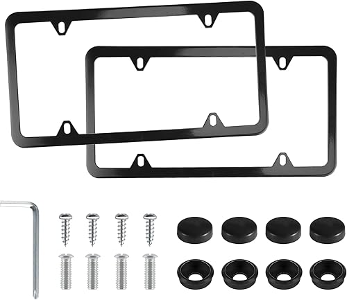 Miniatura 19 de LivTee Marcos cromados para matrícula, 4 agujeros, cubiertas de acero inoxidable para matrícula, 2 soportes para placa de automóvil, accesorios