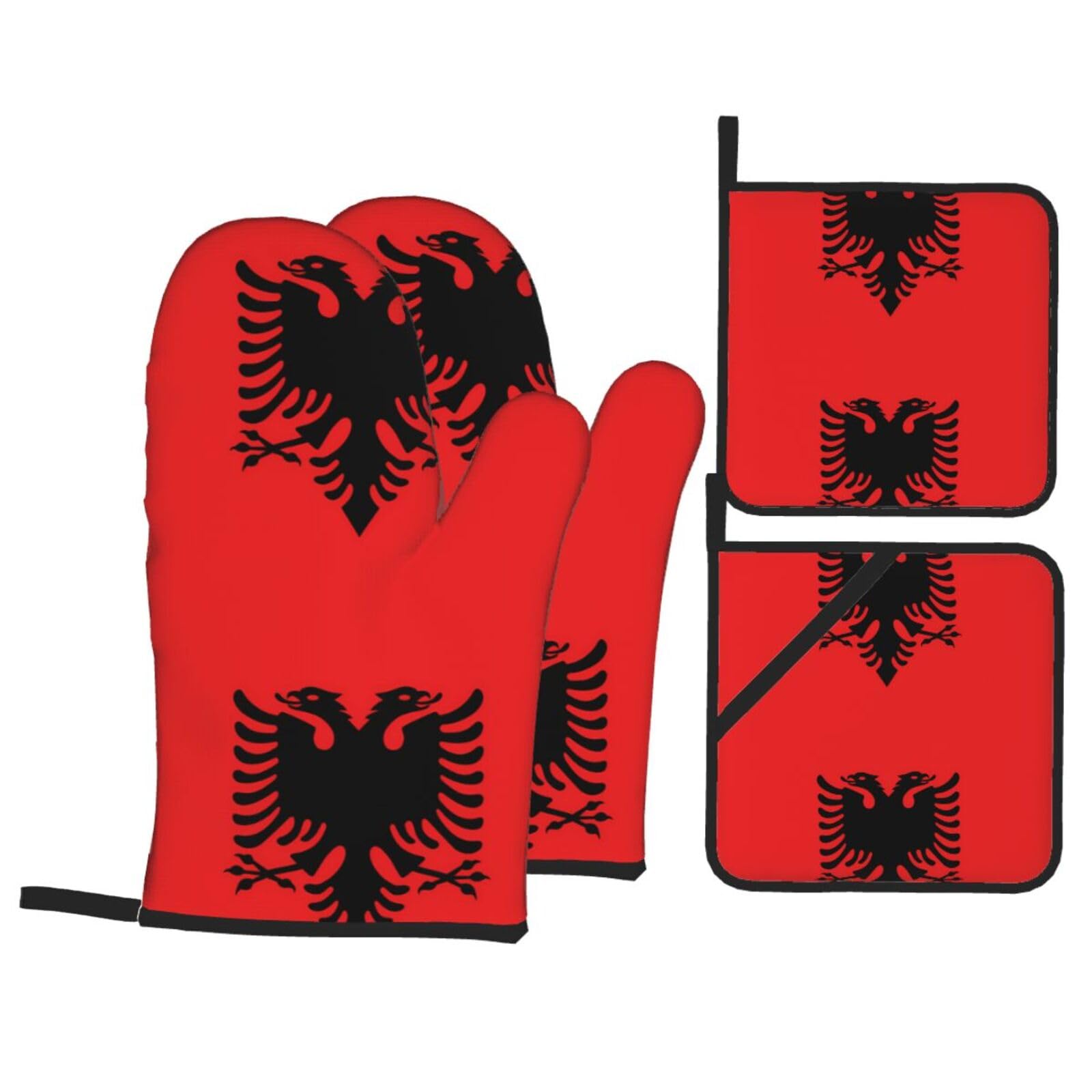HJFCZH Albanian flag Prints Kitchen Throw Set: Durable Oven Layers with Waterproof Polyester – 4 Piece Heat Protection System