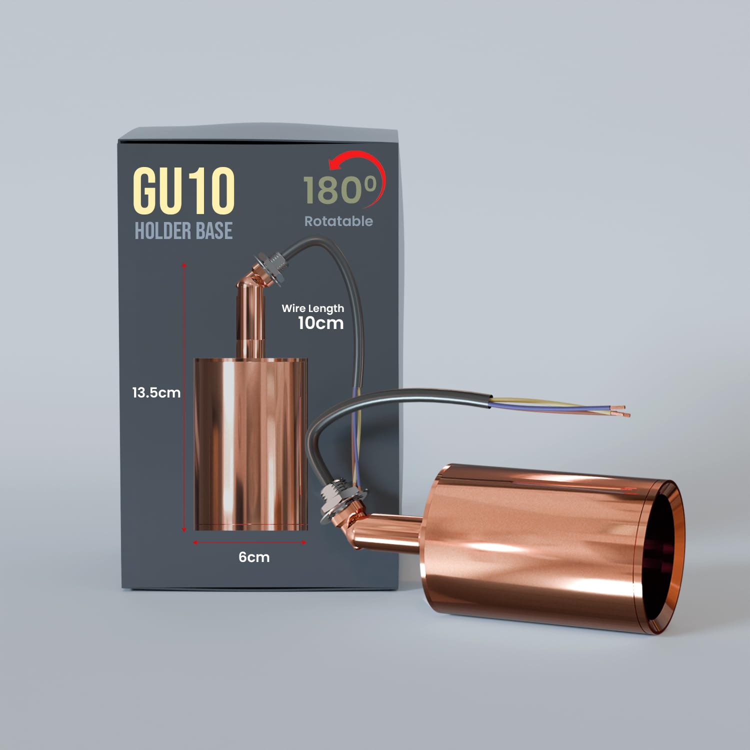 LEDSONE Modern 180° Rotating GU10 Lamp Holder, Adjustable Metal Pendant Light Socket, Industrial Ceiling Light Base for DIY Hanging Edison Bulb Fixtures (Rose Gold)