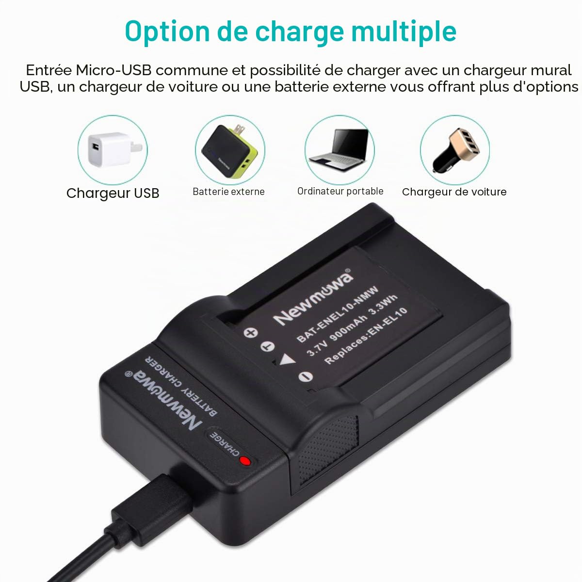 Newmowa EN-EL10 Remplacement Batterie (2 accus) et Chargeur USB Portable Kit pour Nikon Coolpix S60, S80, S200, S202, S203, S205, S210, S220, S225, S230, S500, S510, S520, S570, S600, S700, S3000