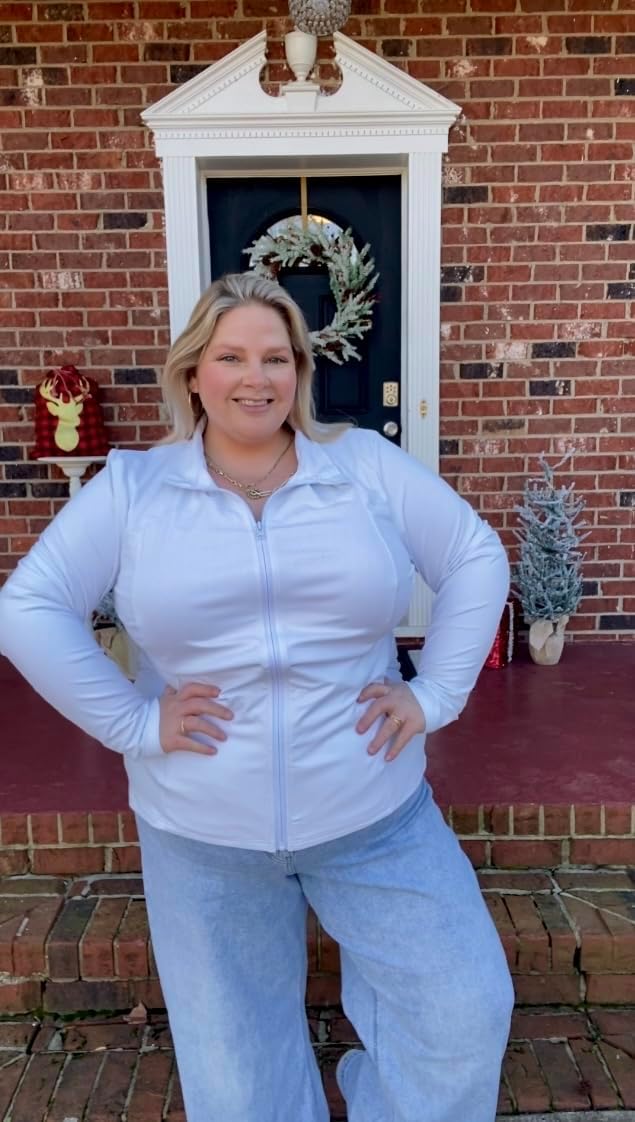 FOREYOND Plus Size Jackets for Women Athletic Workout Running Jacket Full Zip up Lightweight Yoga Tops with Thumb Holes - Image 2