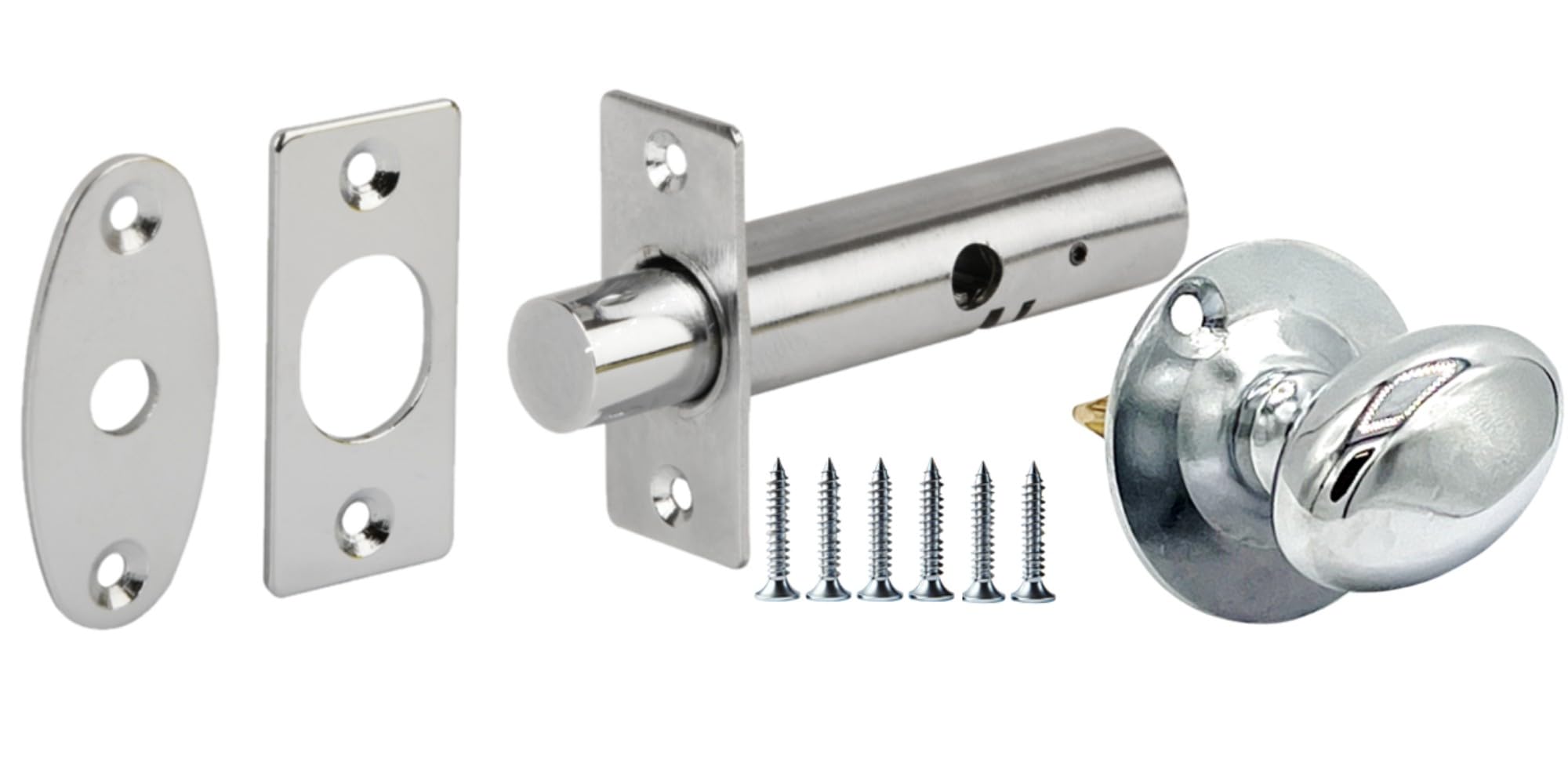 HANDLEZONE® Mortice Security Door Bolt, 60mm Silver Rack Bolt, with Polished Chrome Oval Thumbturn