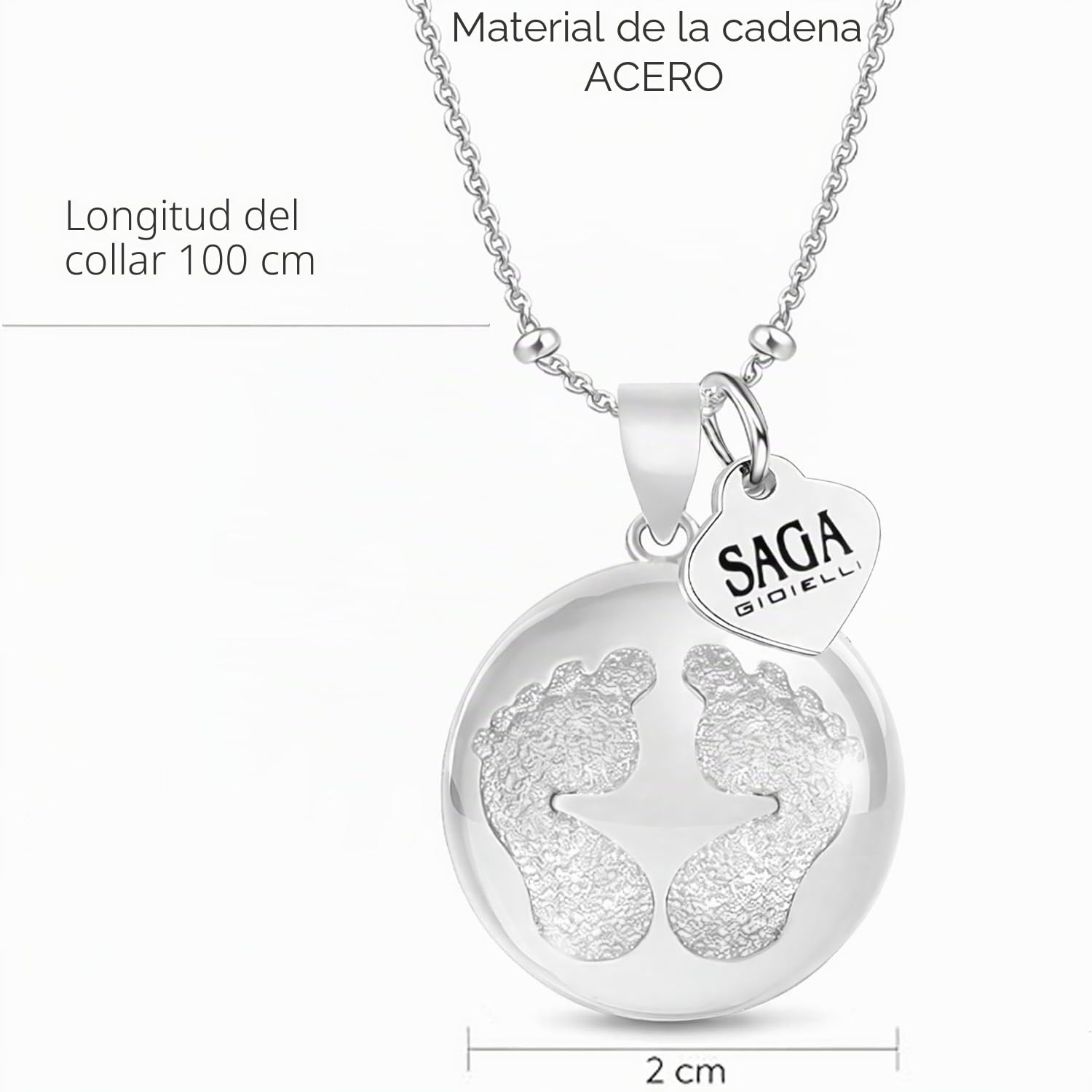 SAGA GIOIELLI - Collar Mujer Llamador de Angeles Embarazada en Acero Inoxidable, Regalos Perfecto para Ebarazadas (Cadena y Colgantes)