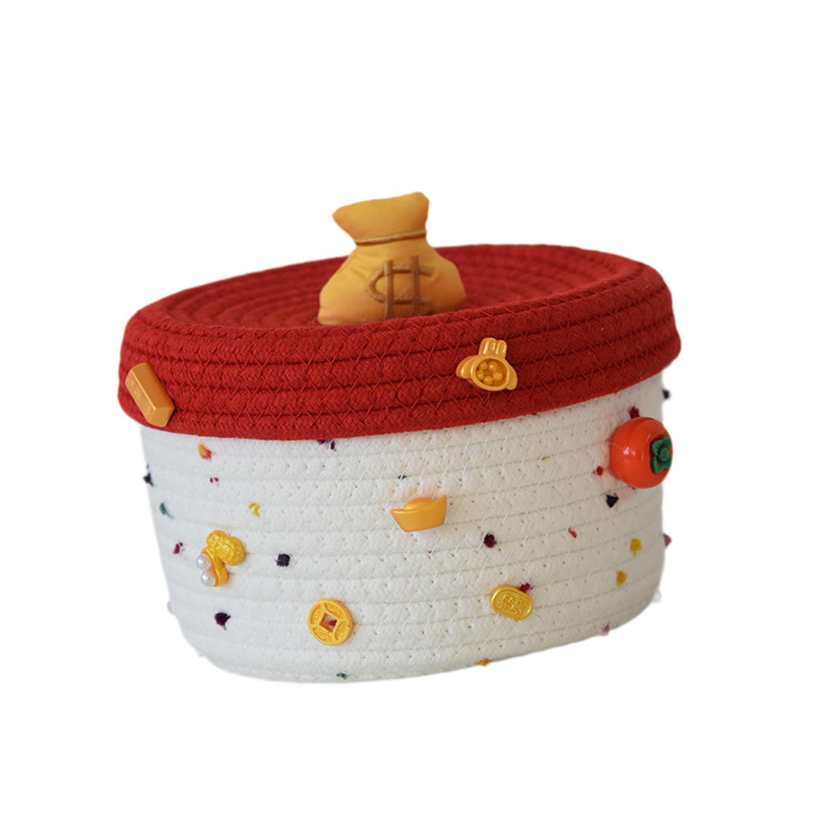 Panier tressé résistant rond blanc et rouge pour les bonbons