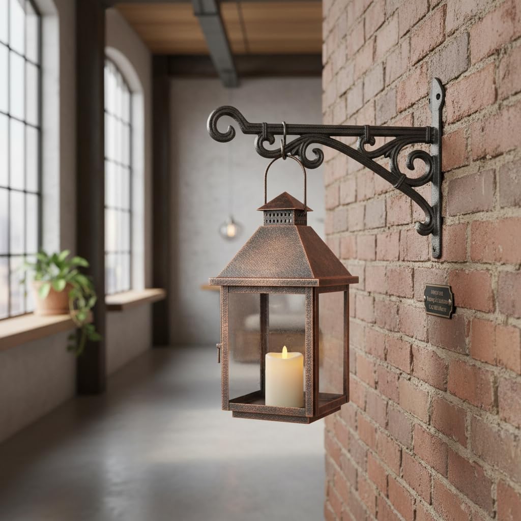 Comfy Hour 11" Heavy Duty Cast Iron Plant Wall Hanger, Decorative Bird Feeder Bracket for Outdoor Garden, Metal Hanging Plant Hook for Flower Pots, Lanterns & Wind Chimes, Brown