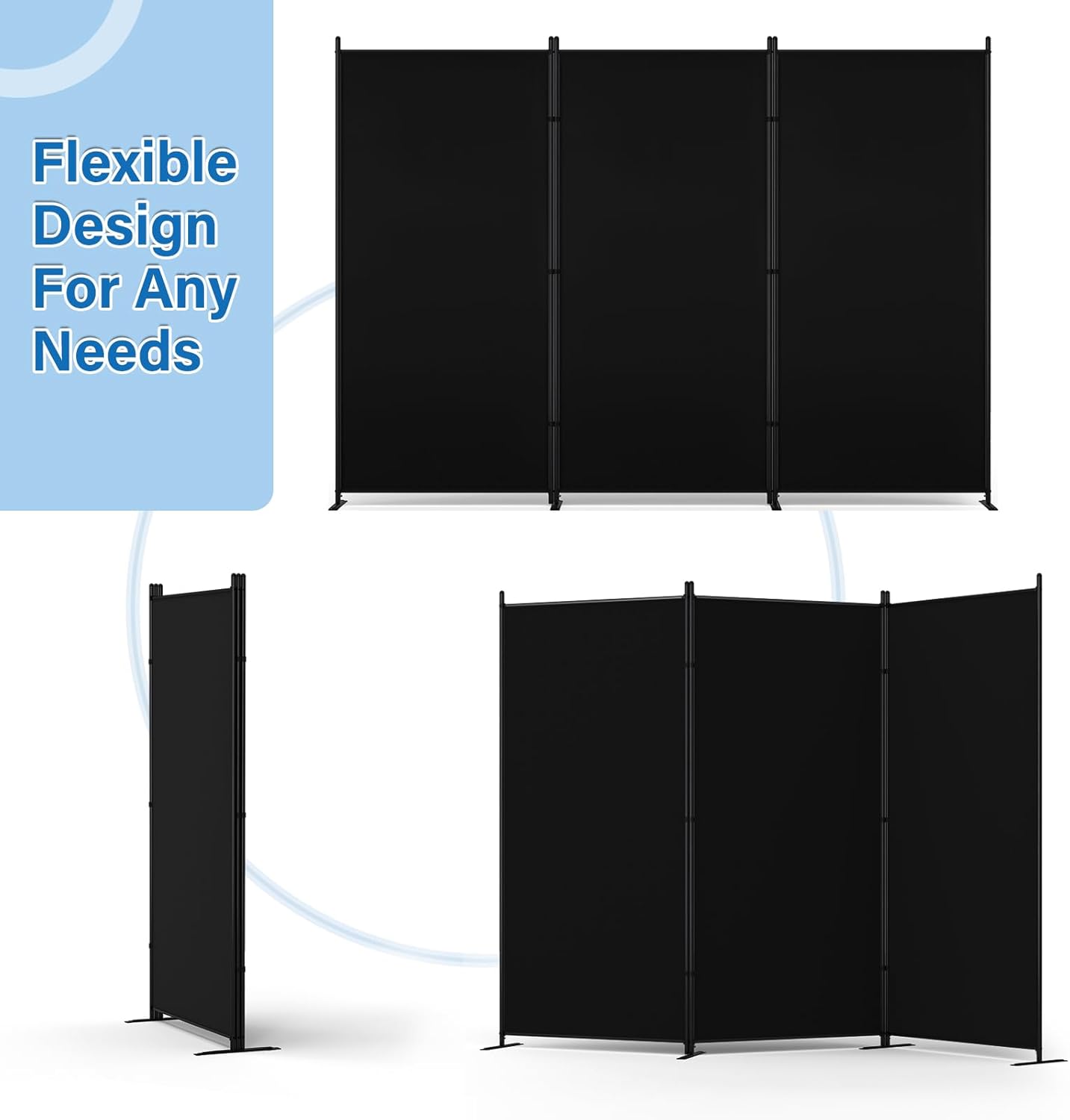 AKTOP Room Divider 3 Panel, Folding Fabric Wall Divider for Room Separation, Portable Room Partitions and Dividers 103"W x 70''H, Freestanding Privacy Screen for Office, Dorm, Studio, Classroom, Black