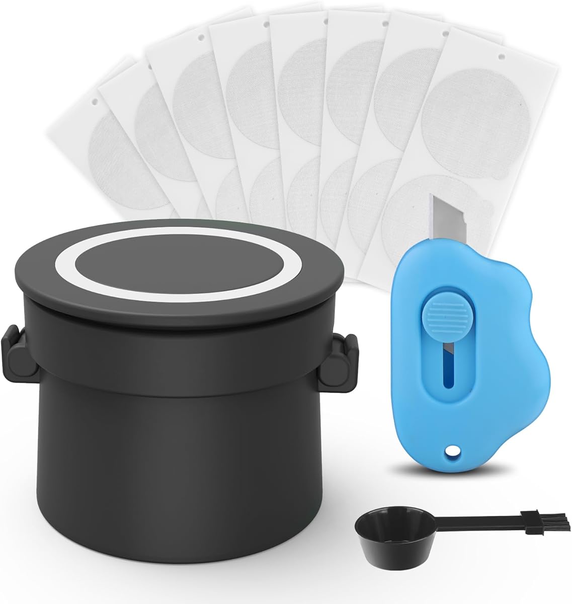 Reusable Vertuo Capsule Kit for Reusable nspresso Vertuo Pods, Upgraded Holder with 100 Pcs Aluminum Foil Seal Lids and Brush Lid Opener for Refillable Vertuo Pods（Black)