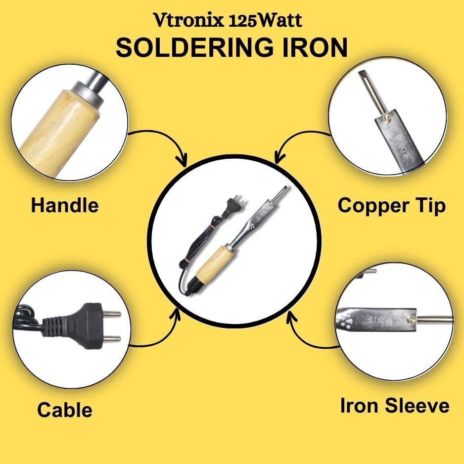 Image of VMTRONIX 125Watt Soldering Iron with Wooden Handle for Precision Electronics Work | Soldering Machine for Home, Industrial & Electronics Workshop Reparing with Fast Heating & Heat Resistant Handle