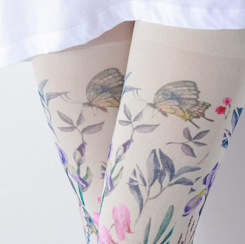 Image of Sahabowi Women Tights, Sheer High Waist Pantyhose, Vintage Control Top Stockings, Siwa opaque print1