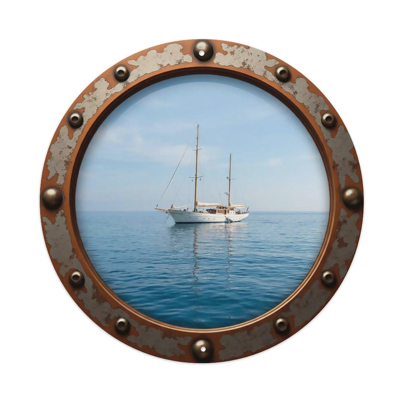 Vintage Porthole Yacht Anchored Nautical Window View Metal Tin Sign