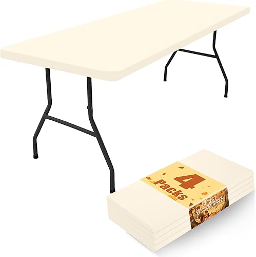 Miniatura 64 de Paquete de 4 manteles rectangulares de elastano de 6 pies, elásticos y ajustables para pícnic, elásticos y lavables para exteriores, campamentos