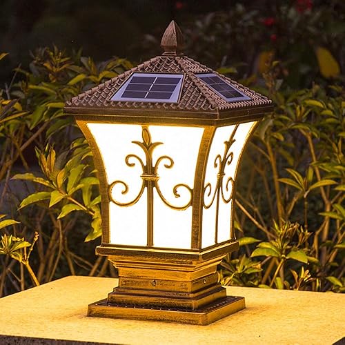 Miniatura 4 de Spuik Lámpara de poste solar vintage para exteriores, paquete de 2 lámparas solares vintage con sensor de luz solar de columna para jardín, paisaje,