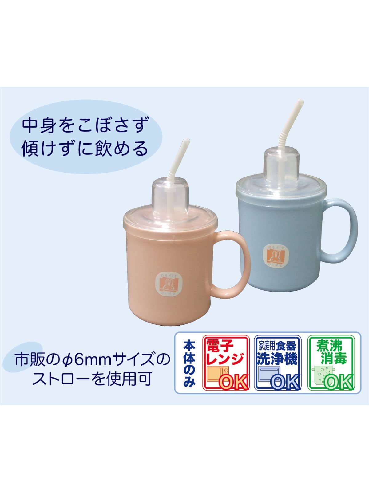 Amazon | プチエイド ストロー付き マグカップ ブルー 340ml 市販