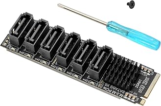 Quevati Carte Exaio M.2 vers SATA 3.0, contrôleur PCIe SATA 3.0 6 ports pour ASM1166, adaptateur PCIE 3.0 X2 16G, SATA 3.0 6G x 6 compatible avec 6 périphériques SATA
