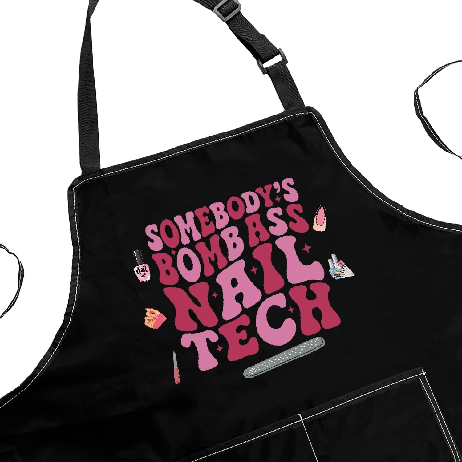 POFULL Nail Technician Gift Somebody’S Bomb Ass Nail Tech Apron Nail Artist Gift
