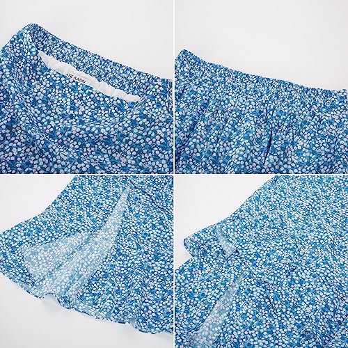 Kate Kasin Womens Summer Ruffl Floral Tiered Skirt Beach Split Boho Skirt Blue Floral Xl Kk0549S23 #TOP4