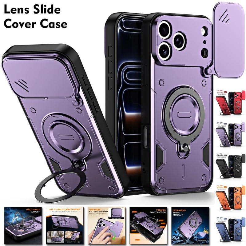 Coque iPhone 17 Pro Max violette silicone rigide avec anneau et cache coulissant - 2