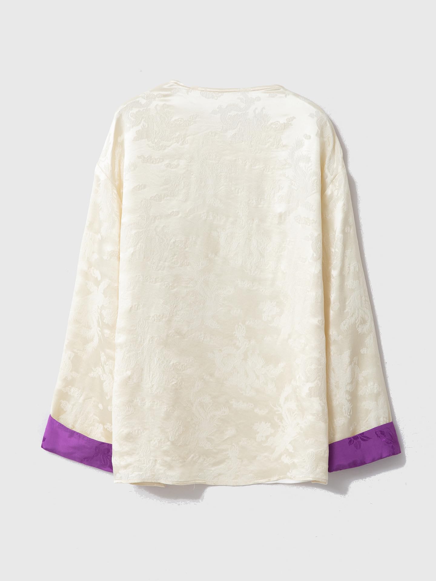 Blusa Beige de Estilo Nacional Chino con Mangas enrolladas