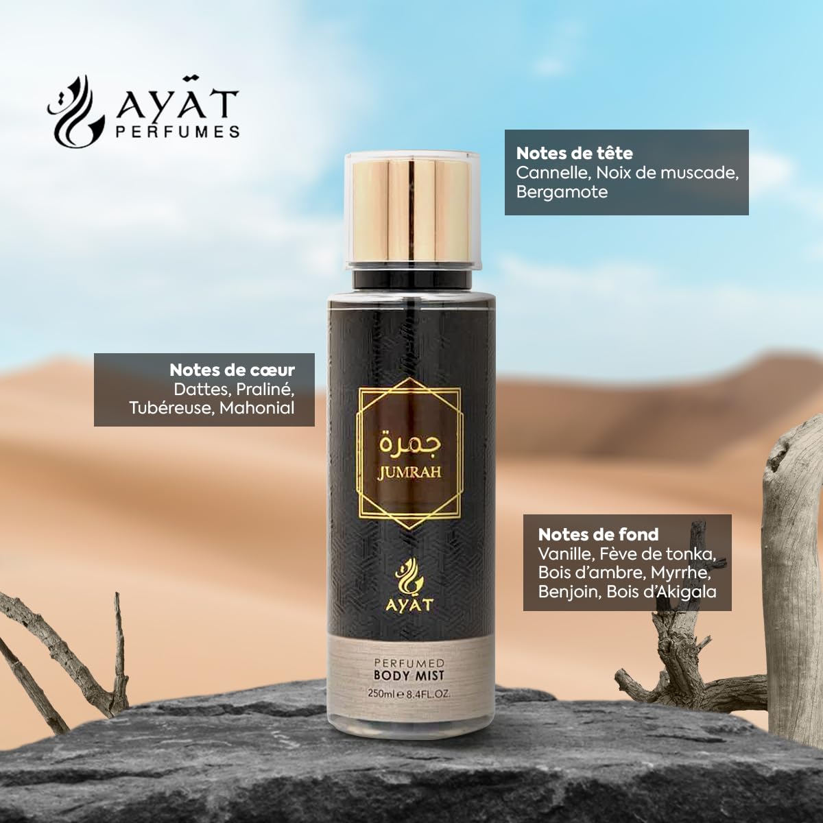 AYAT PERFUMES – Niebla Corporal Perfumada JUMRAH 250 ml – Cuerpo niebla niebla cuerpo fragancia oriental para mujer y hombre – Hecho en Dubai — view 2