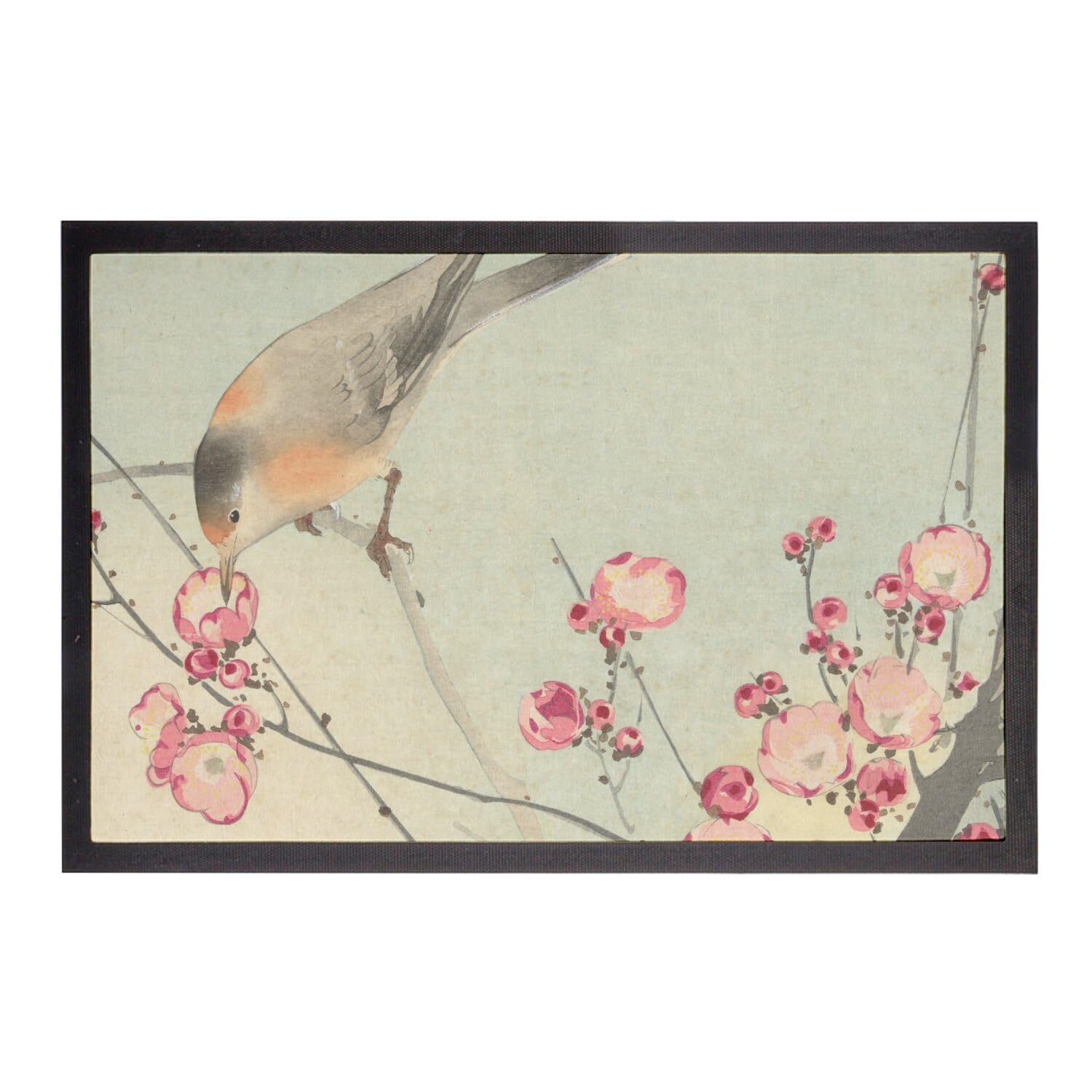 Tapis Sakura et oiseau pour une entrée zen au style estampe japonaise