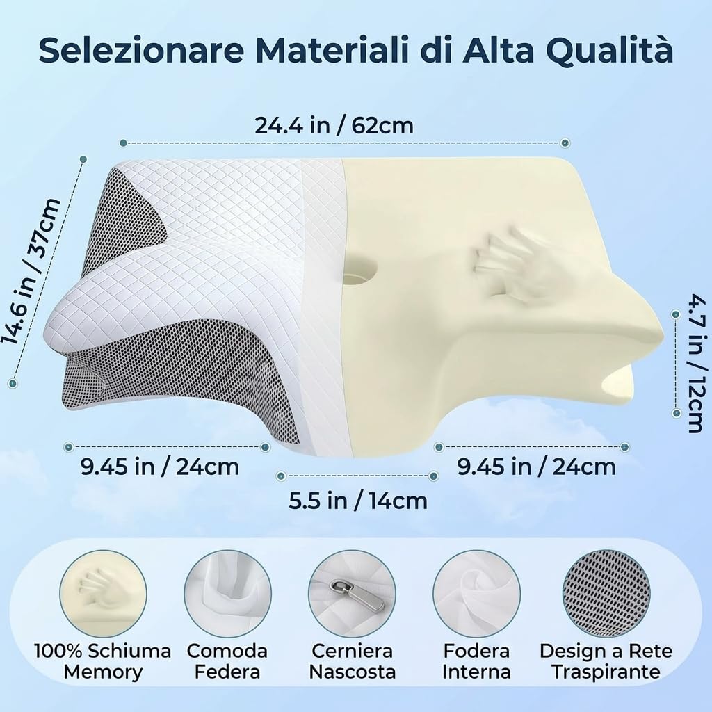 OrthoSleep - Sollievo che Aspettavi,Cuscino Ortopedico Memory Foam Allineamento Collo Colonna Vertebrale Prevenzione Dolori Posturali Sonno (Nero)