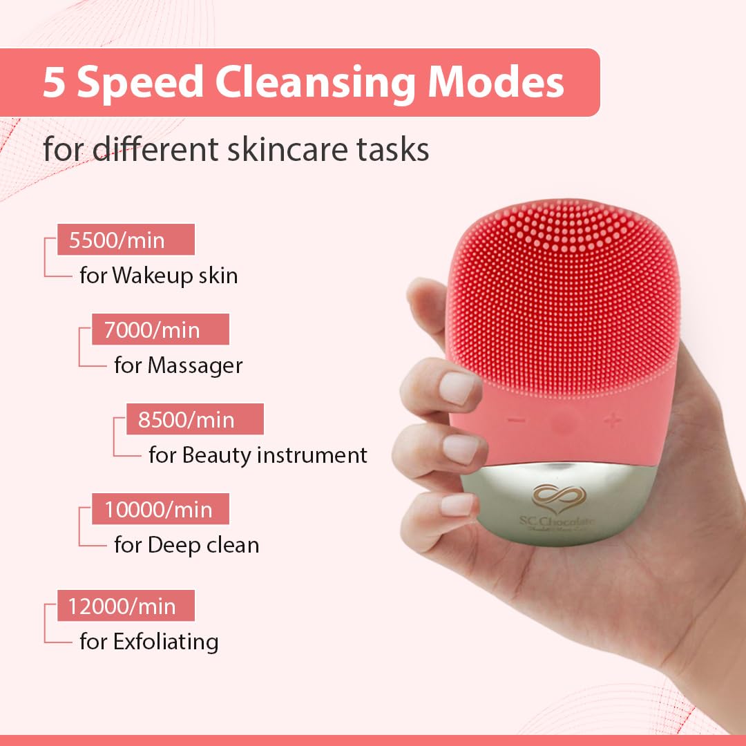Gesichtsreinigungsbürste | 3-in-1 Elektrischer Gesichtsschrubber | USB wiederaufladbare Gesichtsreinigungsbürste | IPX7 wasserdicht | Mitesserentferner | Tiefenreinigung & Peeling (Rosa)