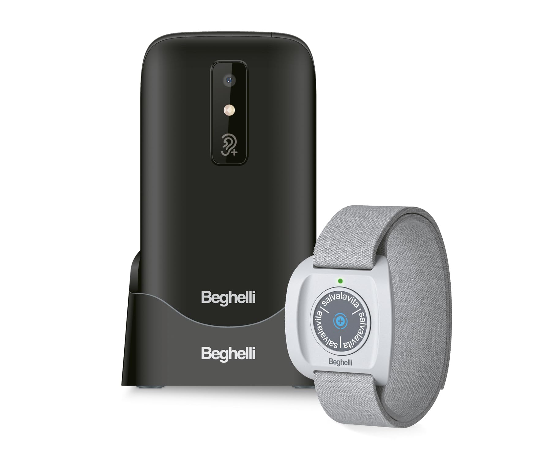 Beghelli - SLV30 Freisprecheinrichtung Plus + Armband für Senioren, GSM SOS, Schnellanruf, tragbare Telekommunikation, GPS, Fallsensor, großes Display, 2,8 Zoll, Weiß