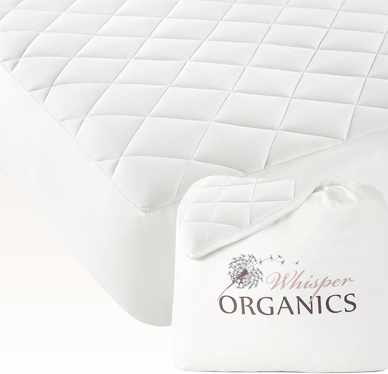 Whisper Organics 100% Cotton Organic Luxury Quilted Mattress Pad Protector | Premium 400GSM Thick, Plush Soft & Breathable Mattress Cover, Machine Wash, Deep Pocket, Fairtrade & GOTS Certified (Twin XL)