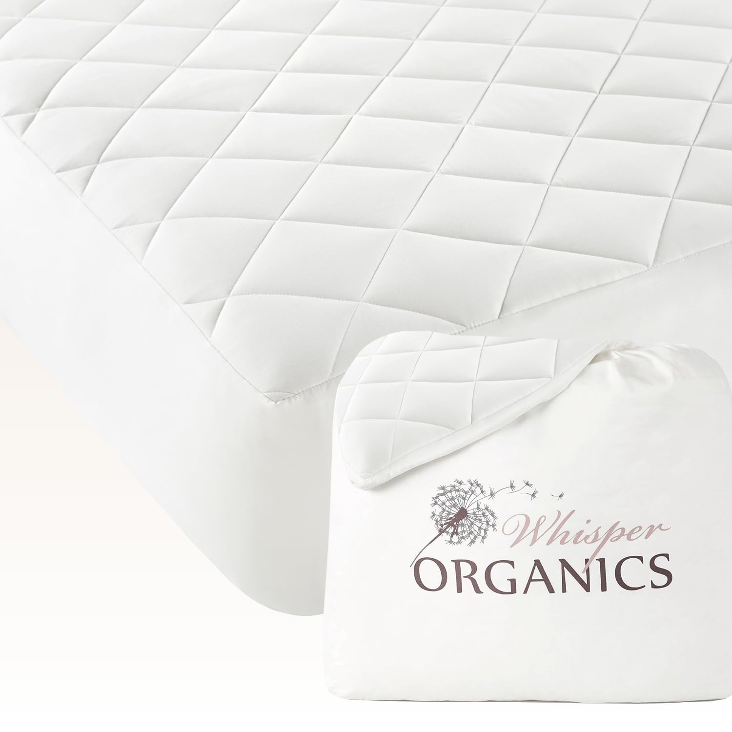 Whisper Organics Luxury Quilted Mattress Cover - Exquisite Softness 100 Organic Cotton 17-Inch Deep Pocket King Pure White