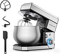 Vista 1 de Batidora de pie de 6+P, mezclador de alimentos pequeño de 4.2 cuartos de galón con cuenco de acero inoxidable, gancho para masa, batidor, batidor