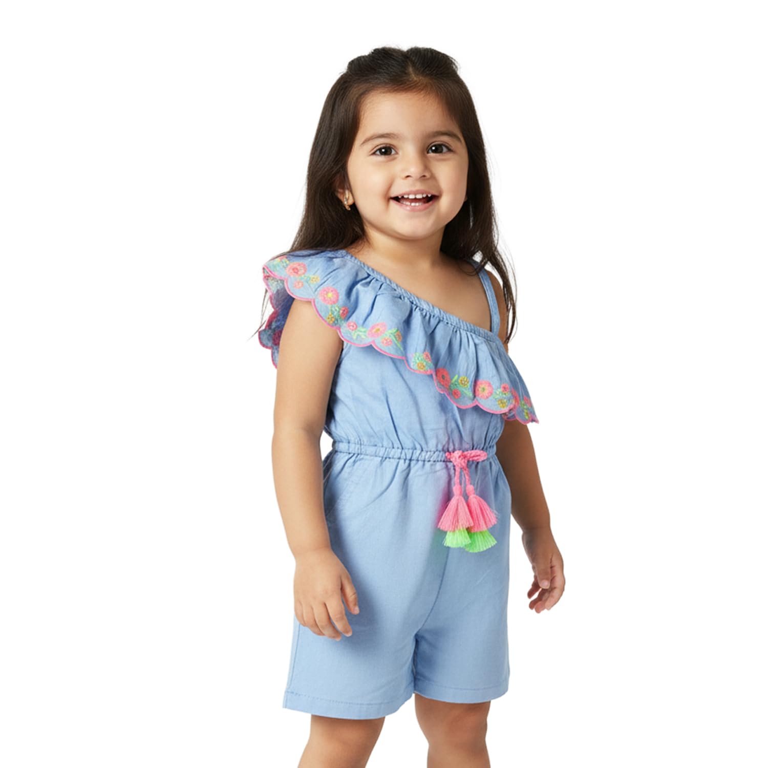 Girls Printed Strap Sleeve Jumpsuit with Waist Tie Up | Rayon | Age 0-3 Years