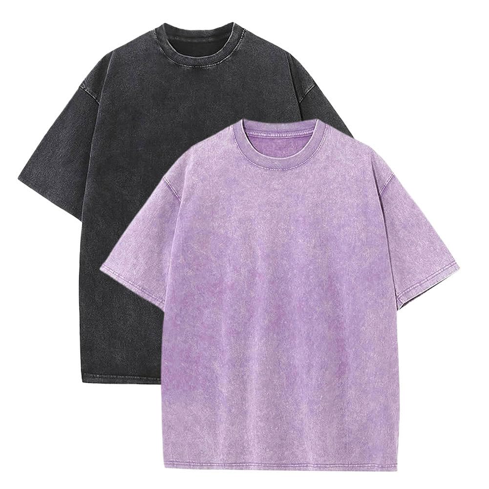 Botong Oversized Workout Shirts for Women Vintage Heavyweight T Shirts for Men Casual Loose Pump Covers Gym Black+Purple 5XL