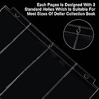 Vista 5 de Chengu 24 fundas para moneda de 4 bolsillos para 3 anillos, carpeta de dinero transparente, álbum de billetes de dólar, fundas de colecciones